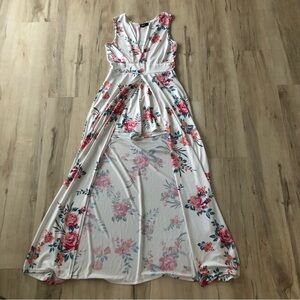 Love Floral Print Maxi Dress - White and Pink